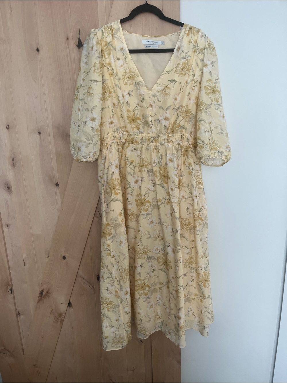 CottonSoft Yellow Floral V-Neck Midi Dress